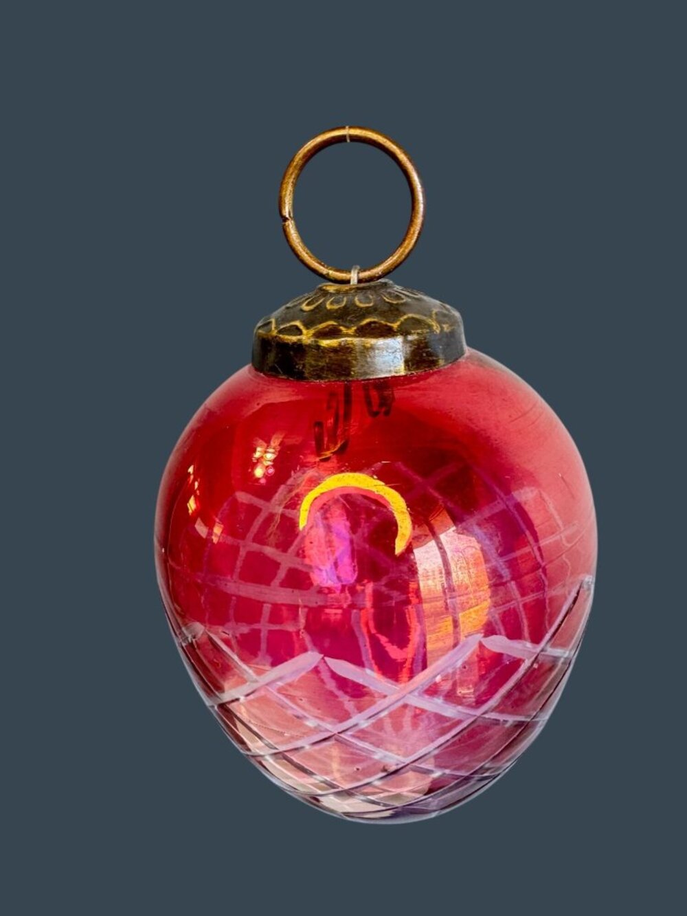 Pink Kugle Style Glass Ornament Heavy Glass Lattice Pattern Hanging Ball 4" - Picture 2 of 7